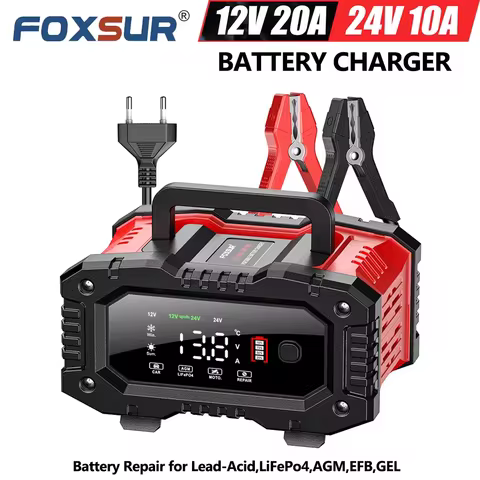 12V 24V FOXSUR Smart Battery Charger FPT200 FPT100 for Car Moto Truck Battery Repair Lead-Acid AGM GEL LiFePo4 Battery Chargers