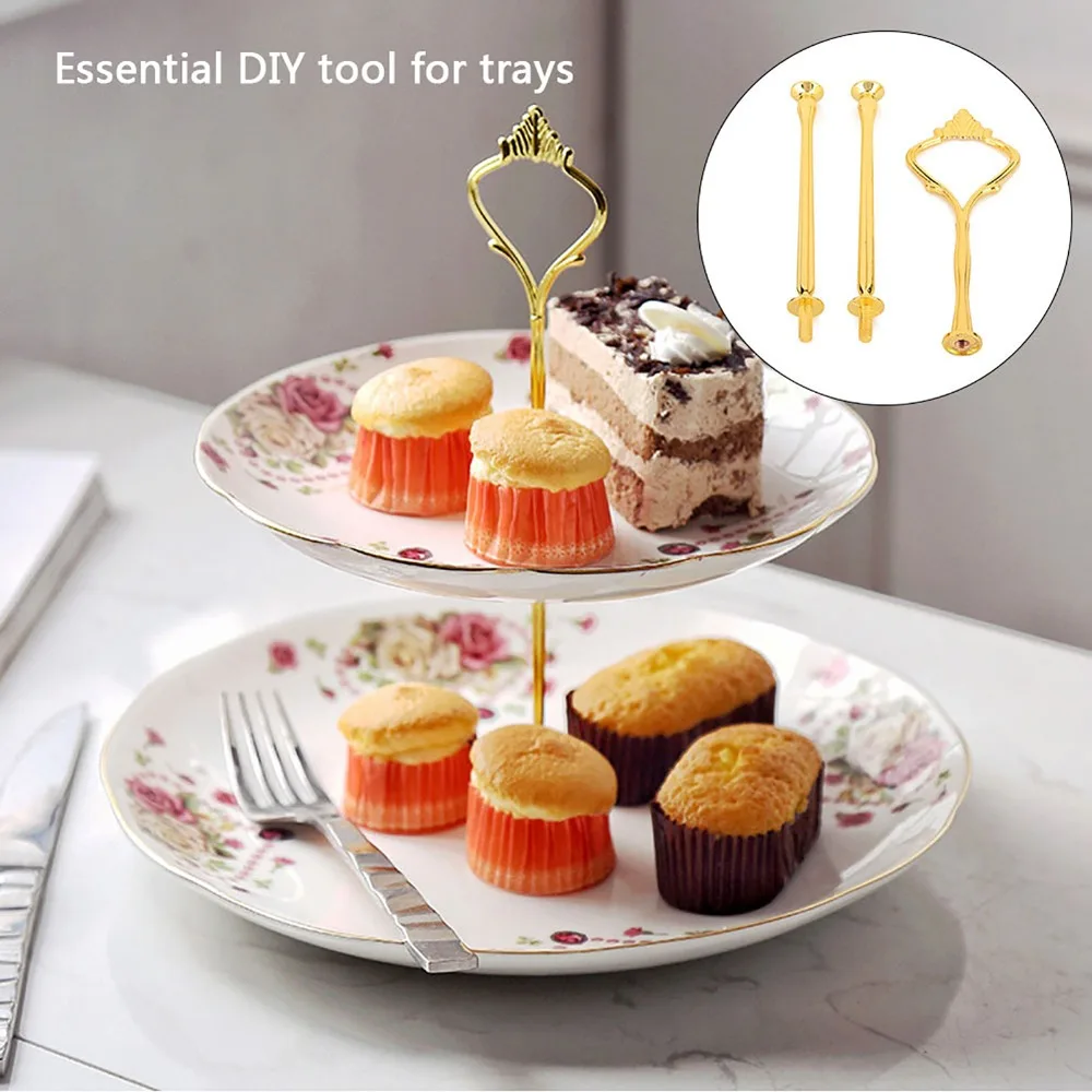 9pcs Stainless Steel Track Rack 3 Layers Multi Tier Tray Support Rack Small Crown Gold DIY Tray Support Pastry Food Serving