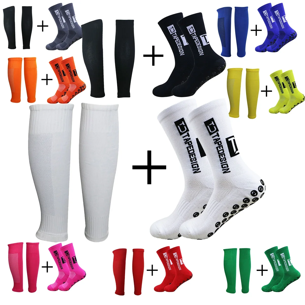 2Pairs Set Anti-slip Football Socks and Knee Pads Calf Sleeves Men Women Sports Socks Breathable Football Basketball Grip Socks