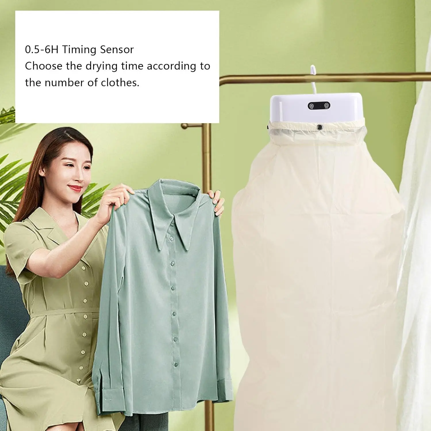 Secador de ropa eléctrico plegable portátil 9,4x6,7x4,1 pulgadas con bolsa seca para viajes, RV, hogar, apartamento - Temporizador múltiple