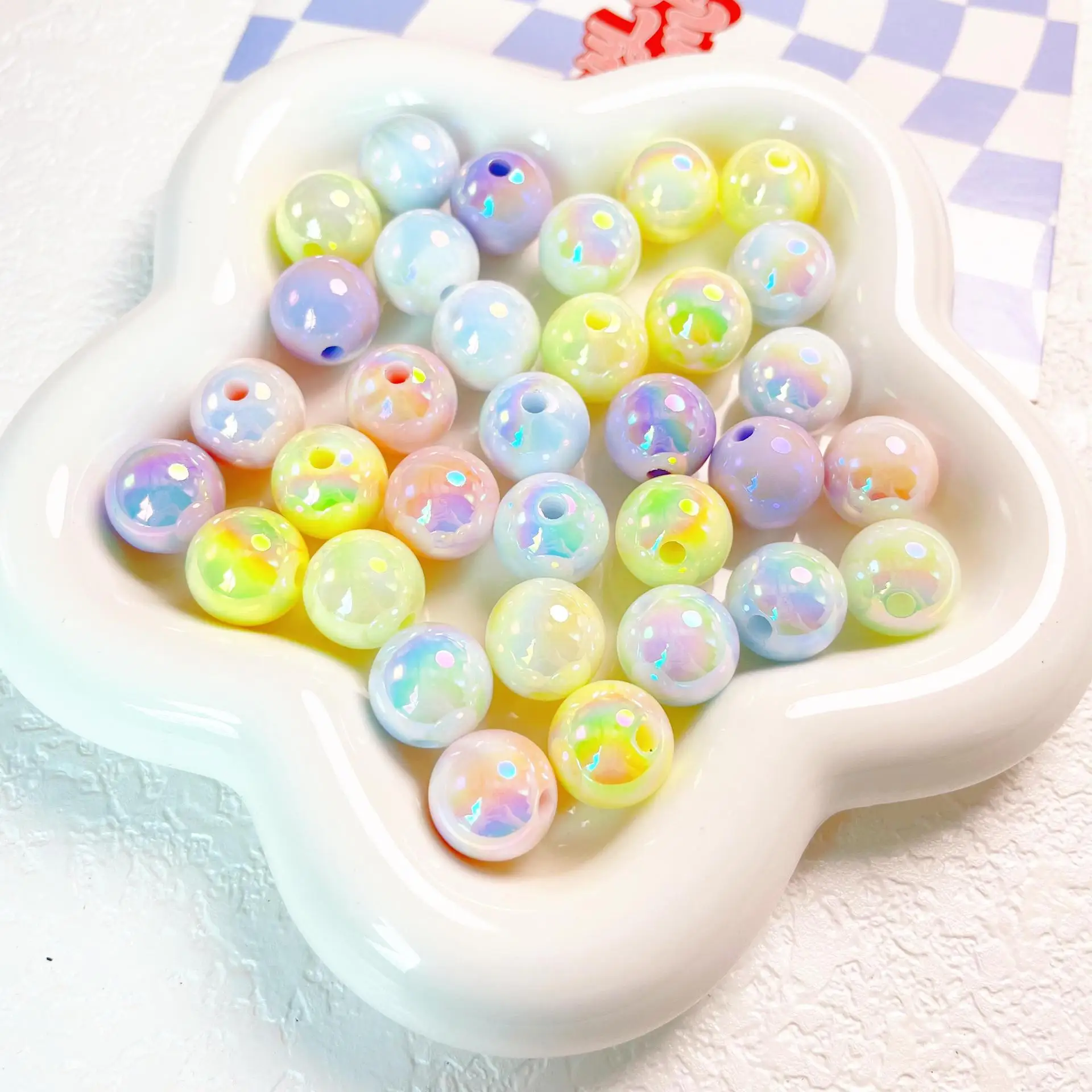 

Wholesale 100pcs 16mm Ice Cream Colors AB Luminous Round Gumball Acrylic Jewelry Beads Fit Girls Ornament Necklace Bracelets