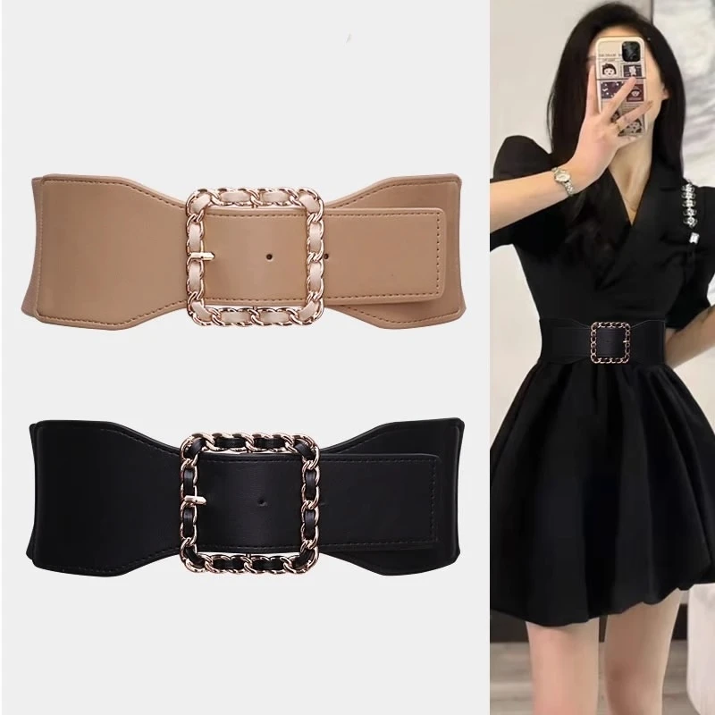 hong-kong-it-genuine-leather-belt-women's-wide-waist-seal-waist-cinching-elastic-skirt-versatile-high-end-feeling