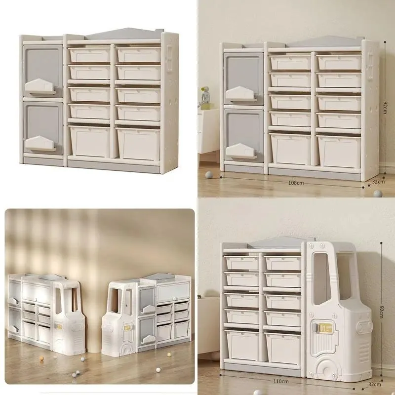 Modern Large Capacity Gray White Storage Cabinet for Living Room Kids Clothing Toy Organizer Classification Furniture