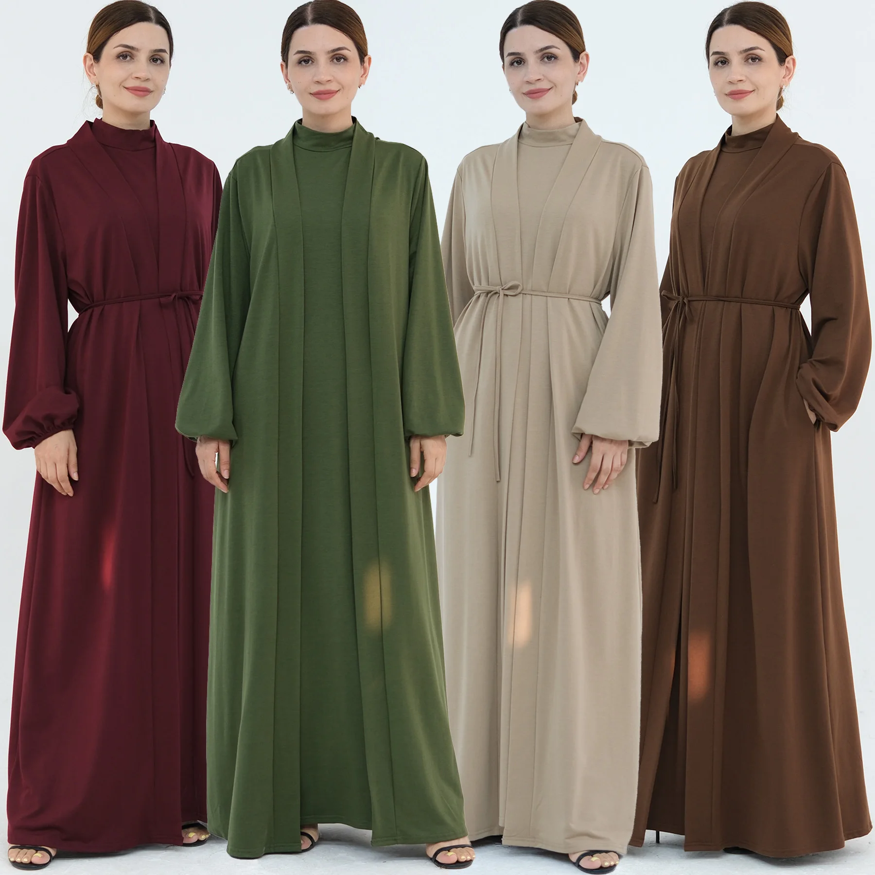 Autumn Abaya 2 Piece Set for Muslim Women, Stand Collar Sleeveless Dress, Warm Hijabi Robe Islamic Clothing, Ramadan, Winter