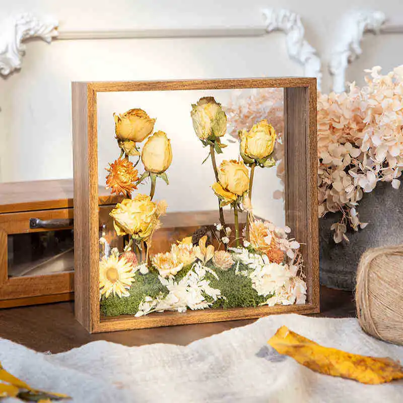 Wooden Transparent Flower Frame, Double Plexiglass Design