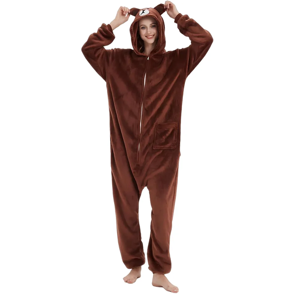 Coffee Bear Onesie Adults Kigurumi Animal Kigu Halloween Carnival Party Clothing Cosplay Costumes Flannel Fabric Zipper Closure