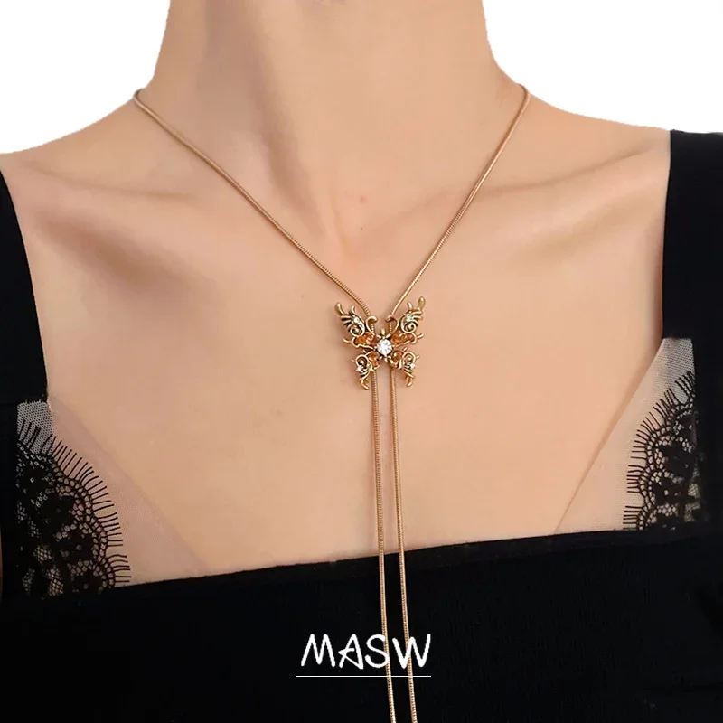 

MASW Original Design Fashion Jewelry High Quality Brass Gold Color Butterfly Pendant Necklace For Women Girl Gift Popular Style