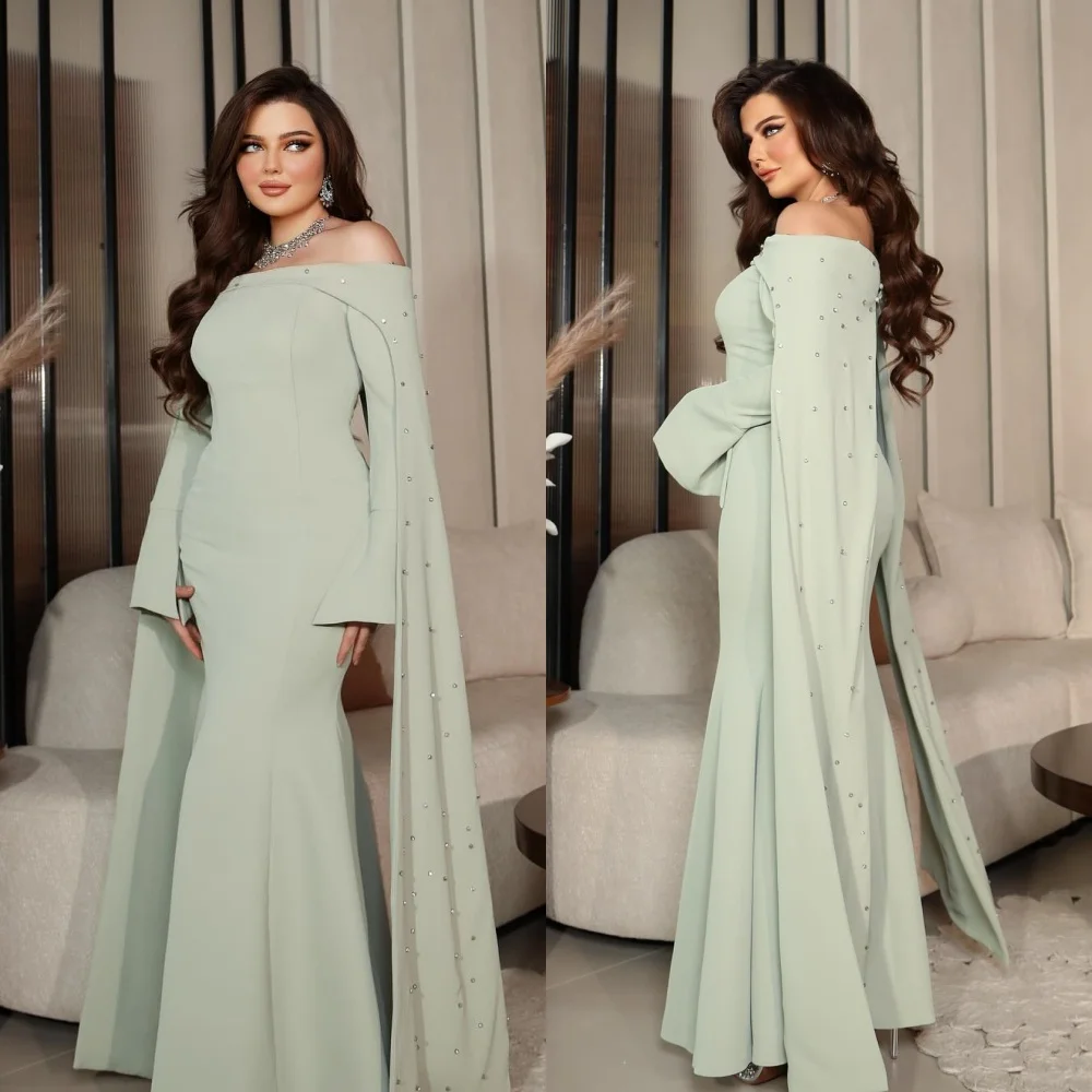 

Sparkle Intricate Jersey Pleat Rhinestone Mermaid Off-the-shoulder Long Dresses Cocktail Dresses Sizes Available High Quality