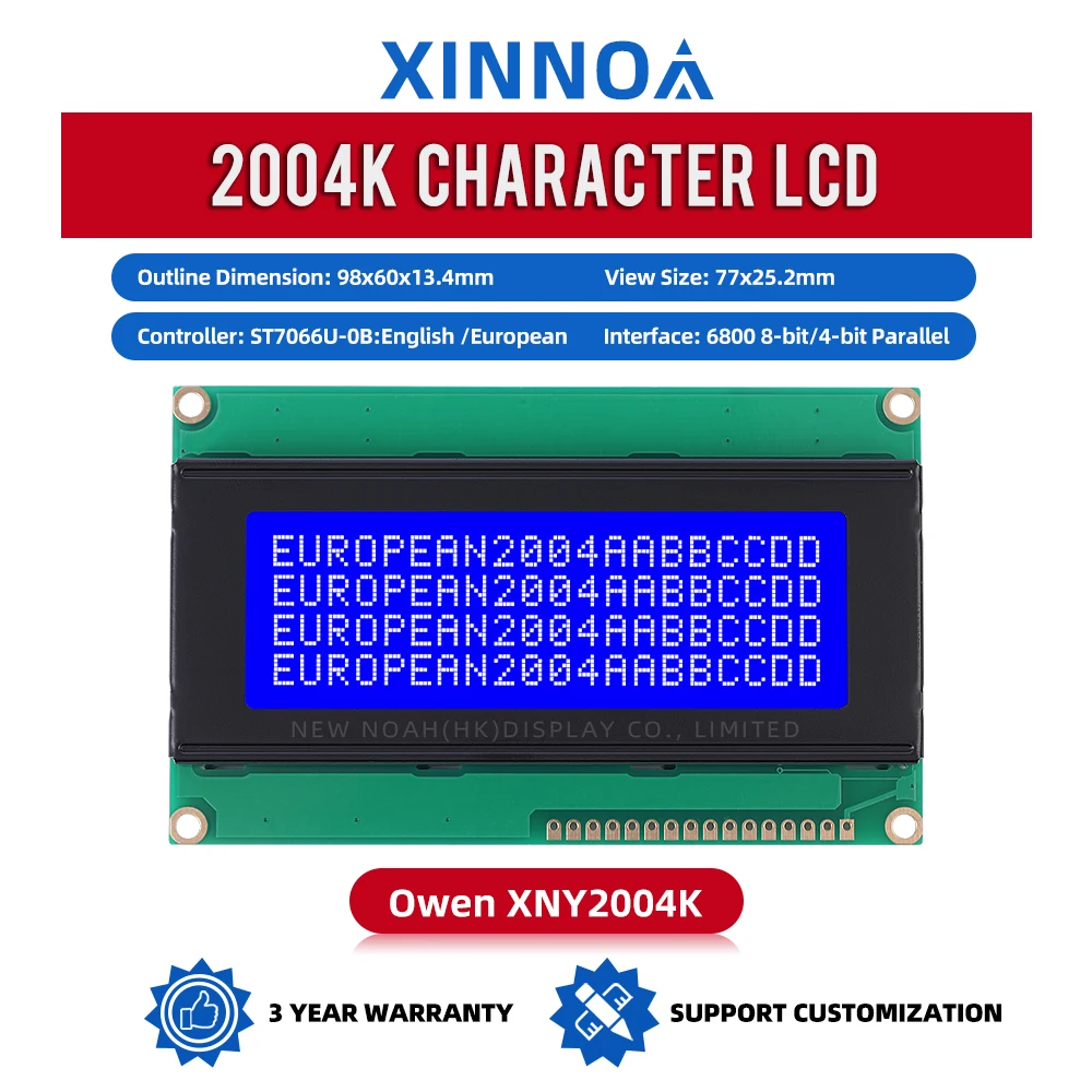 European Blue Film White Letters 2004K Liquid Crystal Display 4*20 4X20 ST7066U Wide Angle Intelligent Electronic LCD Module