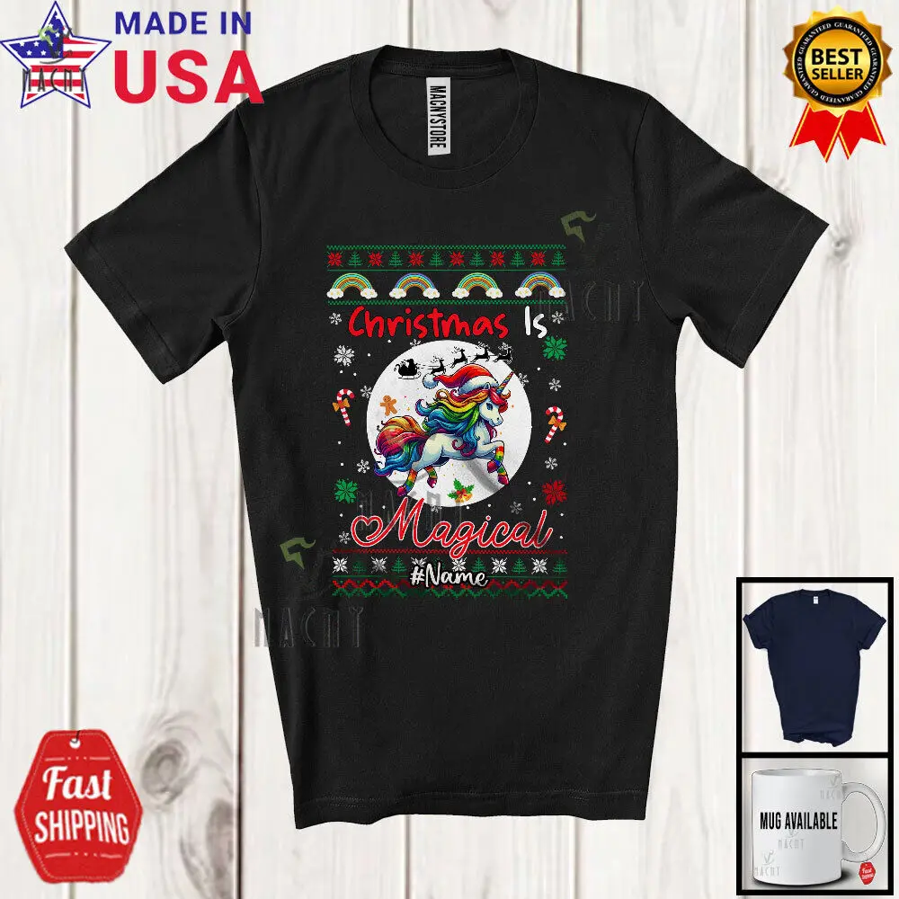 

Custom Name Christmas Is Magical; Lovely Sweater Moon; Gay LGBTQ Unicorn T-Shirt