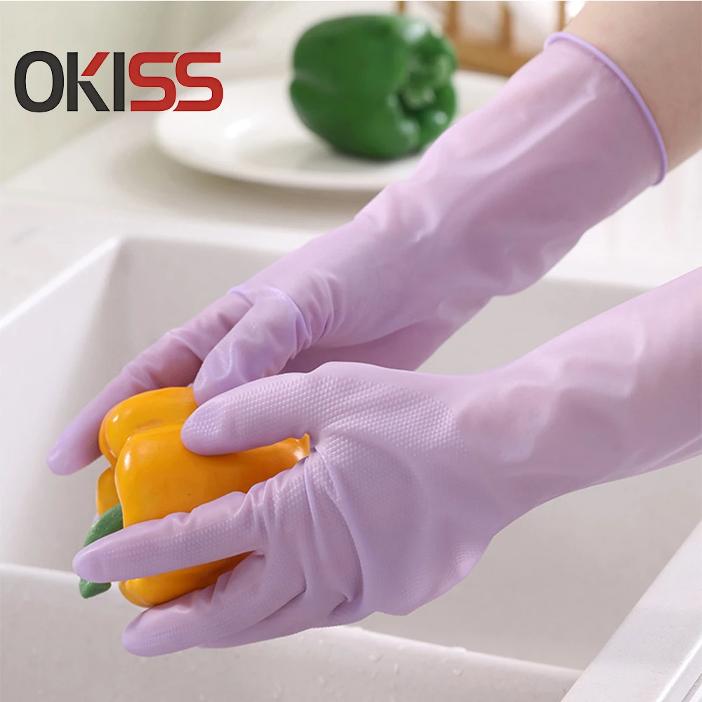 

OKISS Thickening Nitrile Cleaning Gloves Reusable Latex Dishwashing Gloves Anti Slip Rubber Glove For Kitchen & Household