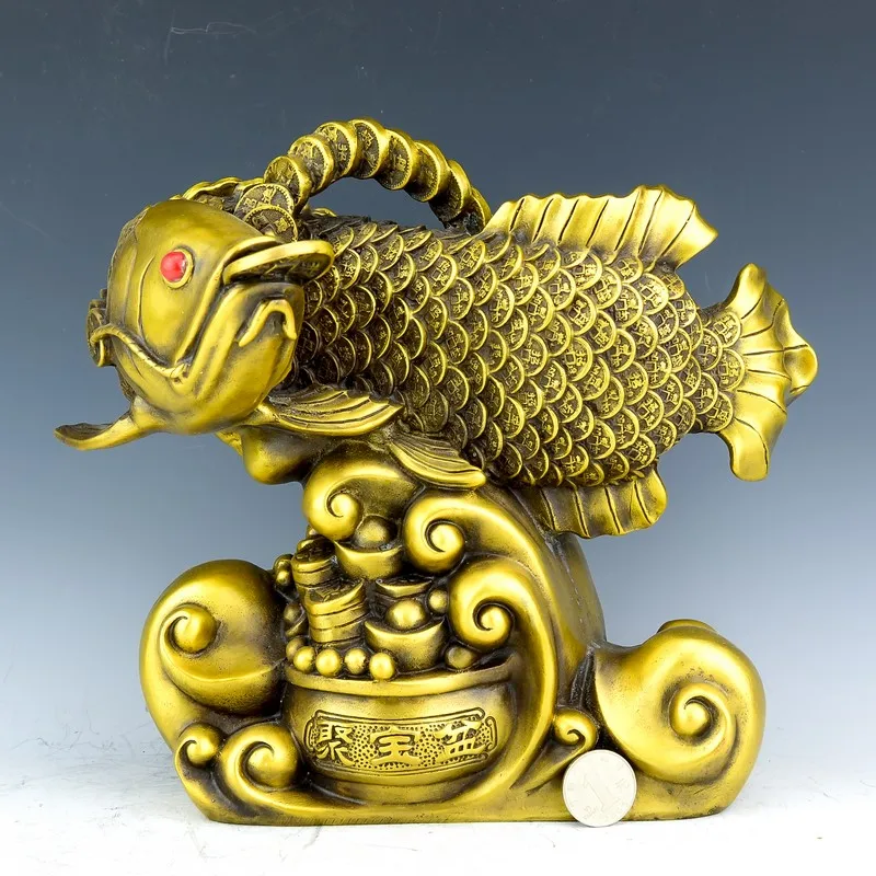 2020 business Bring in wealth treasure HOME office Money Drawing efficacious Talisman Golden Fish Arowana FENG SHUI Brass statue