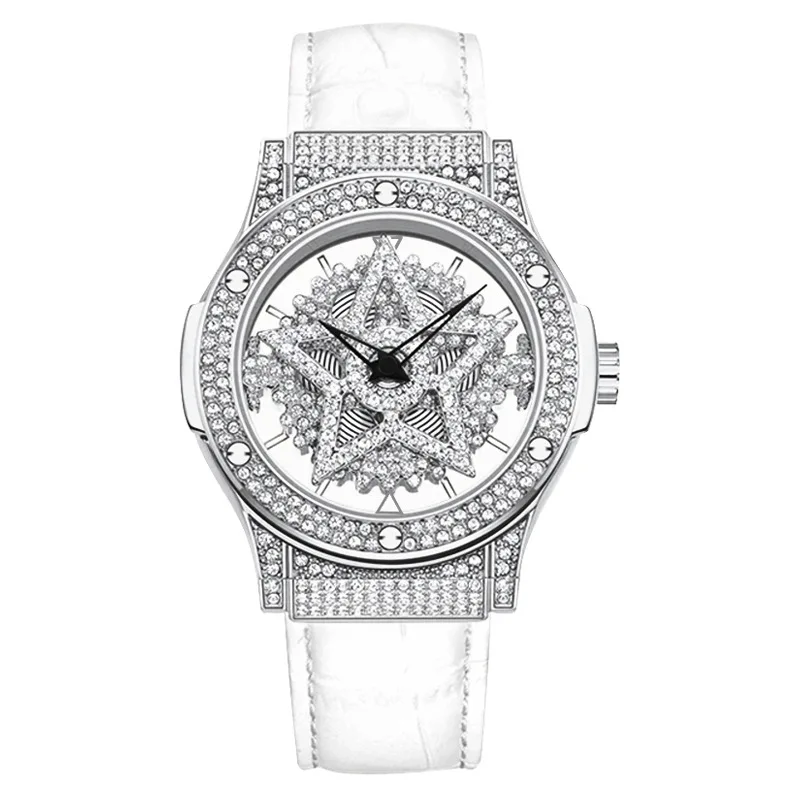 DOM-Montre à quartz en cuir avec pentagramme rotatif pour femme, étanche, diamant, tendance, nouvelle mode, G1230