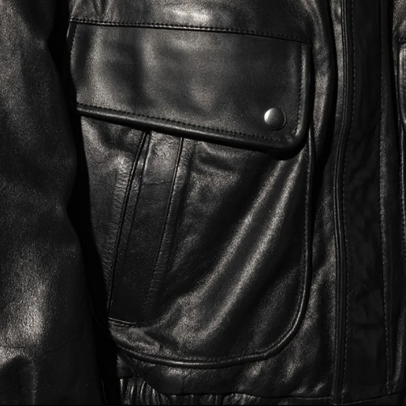 Black Autumn Pilot Leather Jacket Men Retro Style Plus Size 5XL Genuine Natural Cowhie Flight Leather Coat