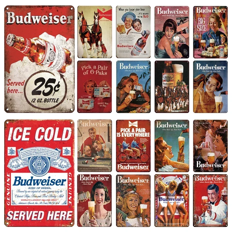 Sinal de estanho original budweiser cerveja sinais de metal engraçado cartazes de metal retro placa de parede retro vintage para bar clube decoração da parede