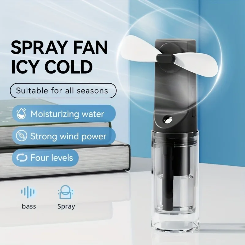 

Портативный мини-вентилятор с функцией распыления, увлажнения и подачи воды, зарядка через USB, охлаждающий вентилятор для спорта и путешествий.