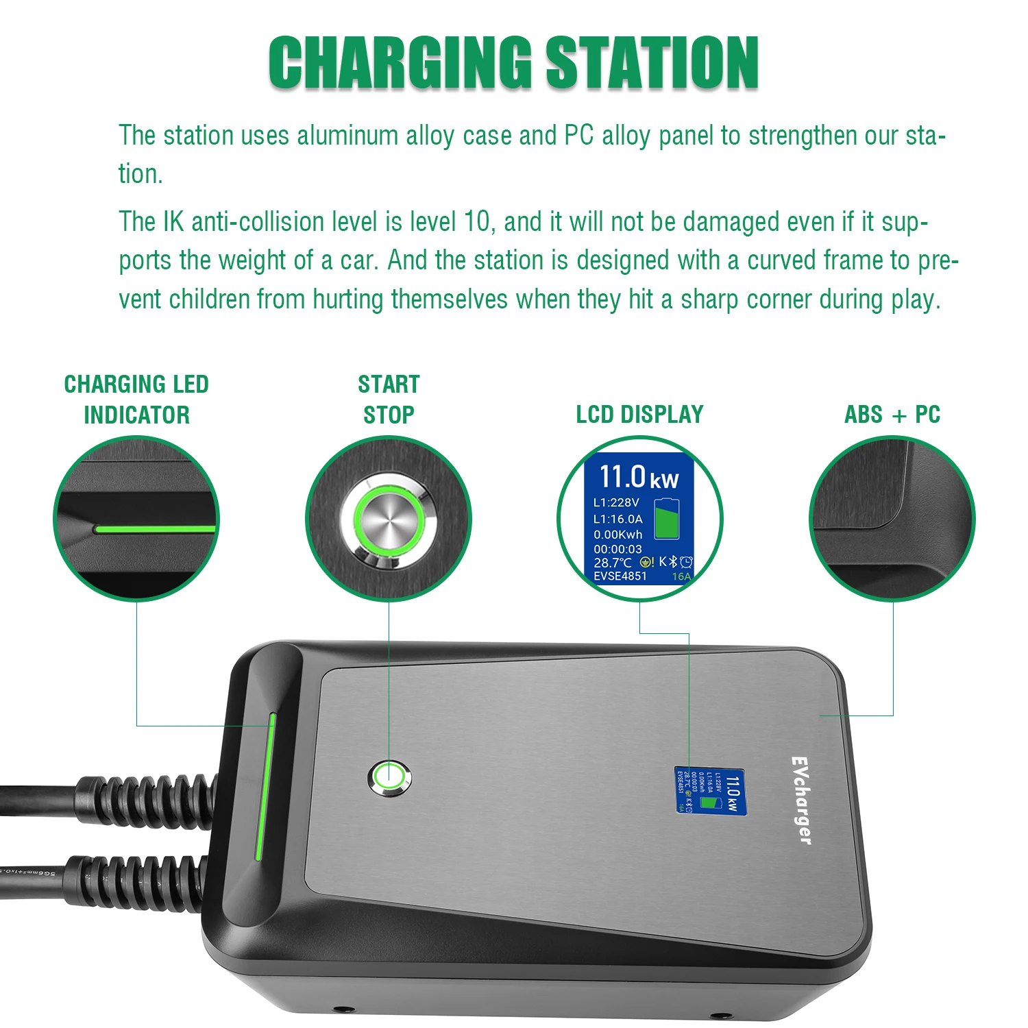 lefanev 7KW 11KW 22kW Electric Car Charging Station 16A 32A EV Charger Fast Charging EVSE Wallbox Type 2 Cable