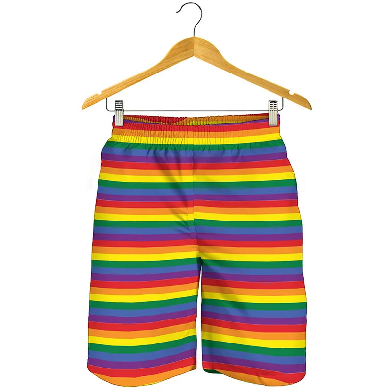 

Fashion 3D Printed Rainbow Stripes Beach Shorts Men Colorful Graphics Board Shorts Summer Swimming Trunks Cool Surf Ice Shorts