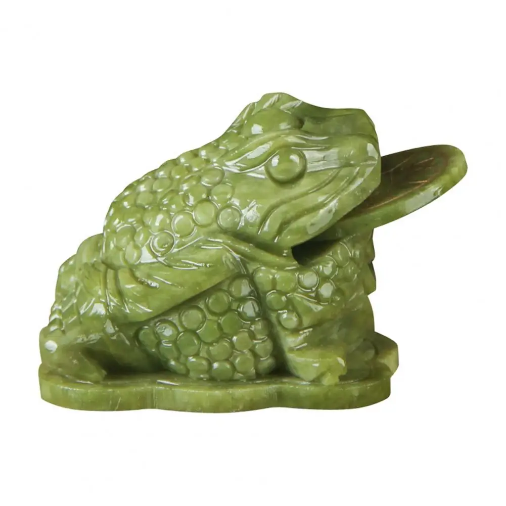 Golden Toad Statue Natural Faux Jade Frog Figurine Faux Jade Wealth Frog Statue Feng Shui Figure with Coin Mouth for Attracting