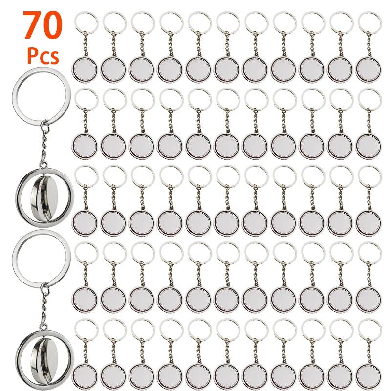 

70Pcs Round Blank Keychain Rotate Keychains Souvenir Key Pendant Jewelry for Women Man