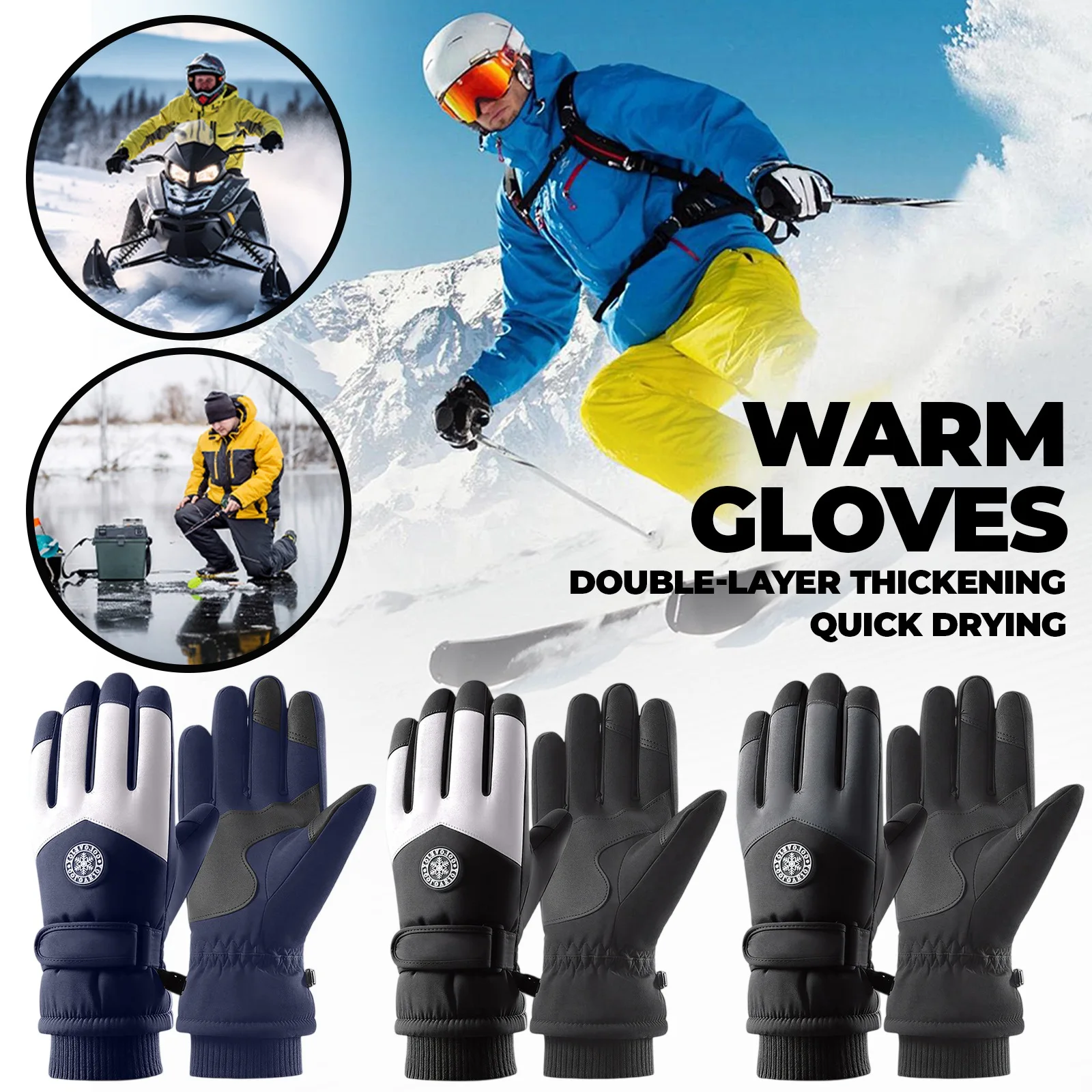 

Touchscreen Skiing Warm Gloves, Double-Layer Thickened Full Finger Anti Slip Gloves Winter Ski Gloves Outdoor Warm Gloves