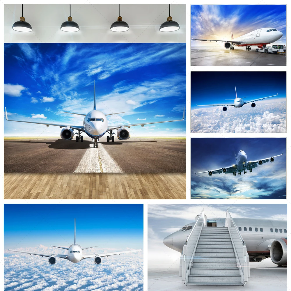 Airport Tarmac Plane Takeoff Theme Background Photography Studio Decoration Backdrops Travel Photo Writing Decorative Props