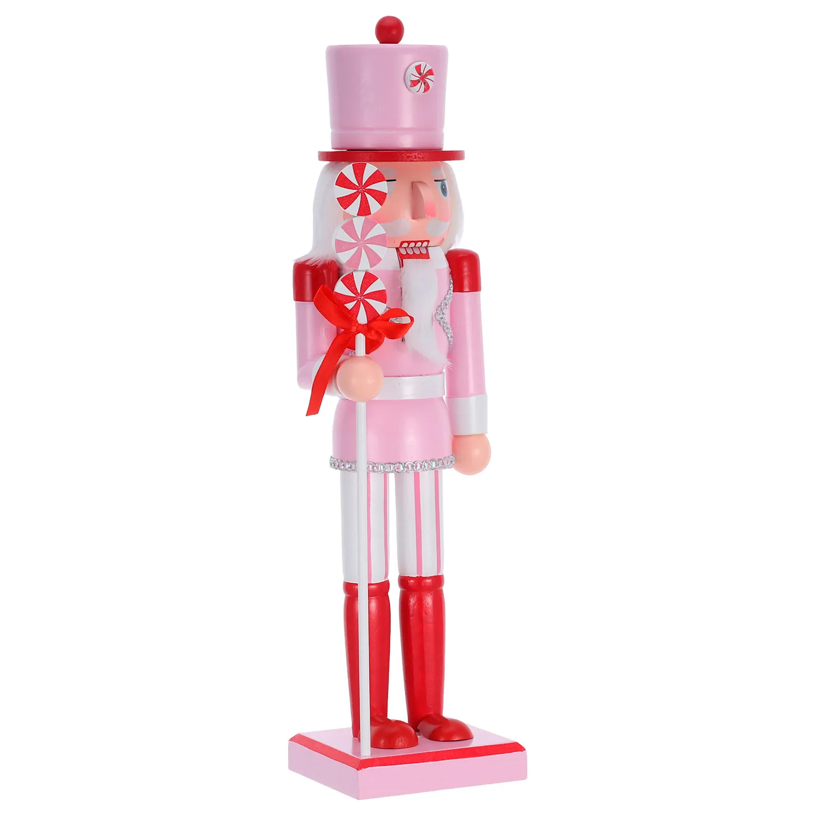 

Pink Candy Theme Wooden Nutcracker Handmade Christmas Decoration Desktop Ornament Soldier Puppet Xmas Decor
