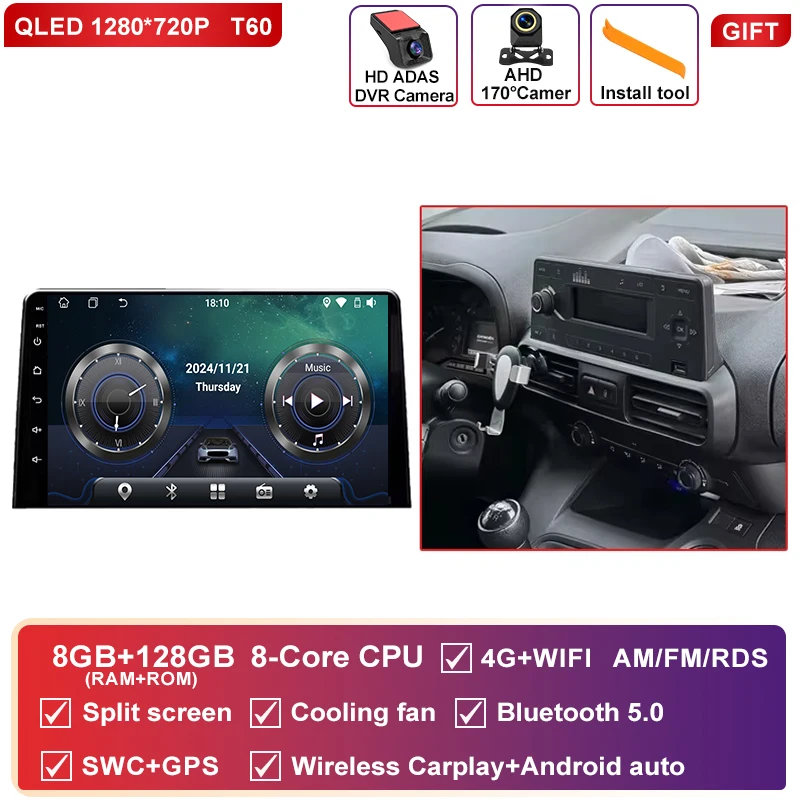 Android 16 Carplay Autoradio Stereo Multimedia Video Player Voor Citroen Berlingo 2019 Peugeot Partner Rifter 2020 Voor Opel Combo