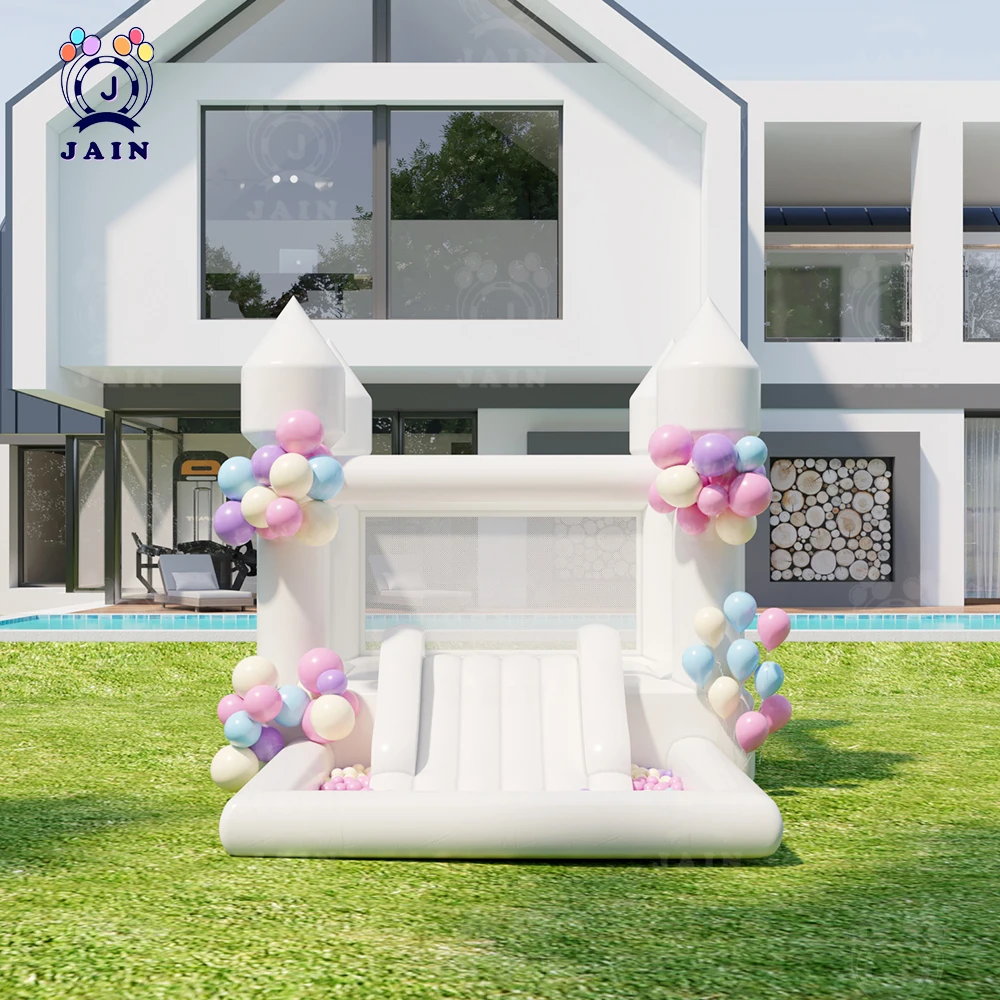 Trampolín inflable de casa de rebote blanca con soplador, castillo hinchable blanco para eventos de fiesta de cumpleaños de niños, envío rápido