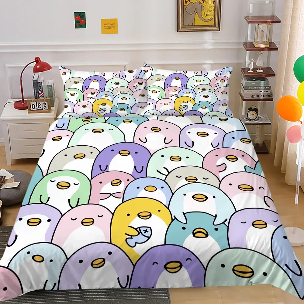 Cartoon Cute Animals Duvet Cover Colorful Lovely Comic Duck Polyester  for Kids Boy Girls for Bedroom Decoration Queen King Size