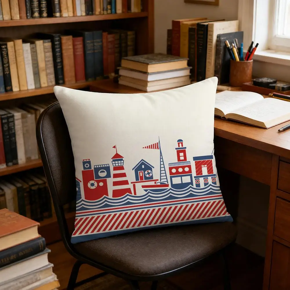 Beach House Striped Design Sailing Boats Cushion Cover Soft Short Plush Pillow Cases Hidden Zipper Cutecore Sofa Home Decor Gift 4