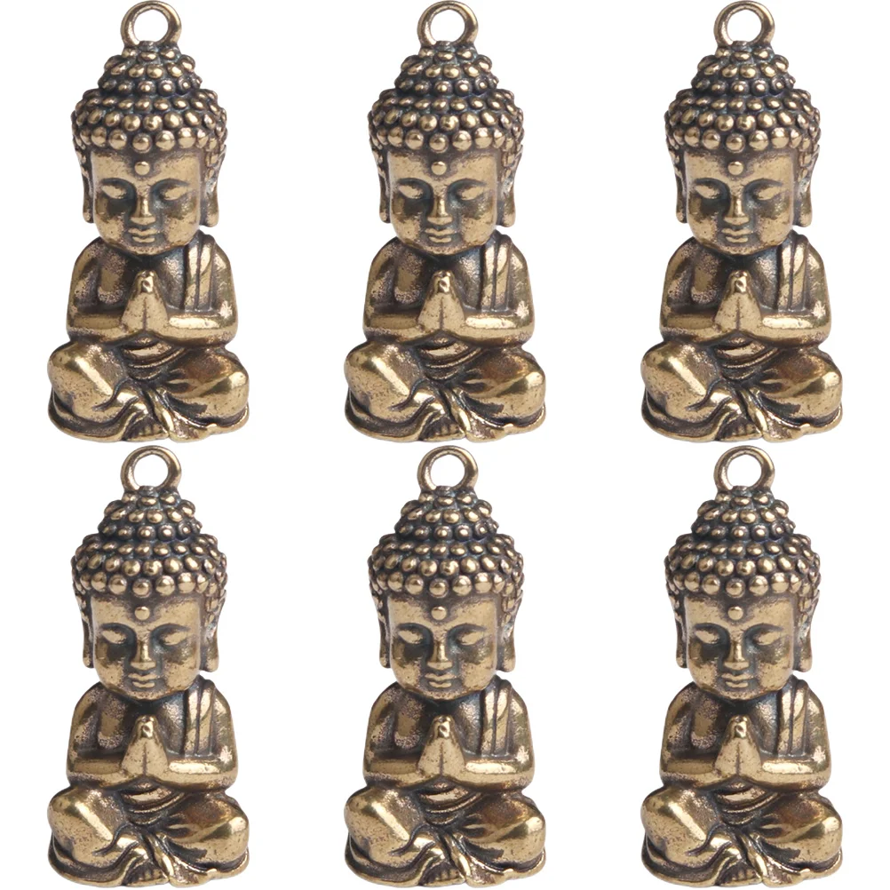 6 Pcs Key Ring Buddha Statue Vintage Pendant Retro Charm Desktop Craft Cherry Blossoms Charms for Bracelets Style Shape