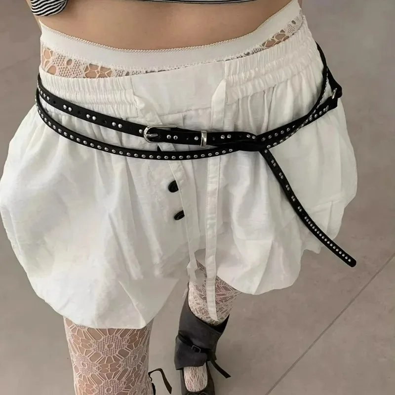 Punk Double Loop Thin Belt Retro Double Layer Waist Chain Rivet Eyelet Buckle Belts Adjustable High Quality PU Leather Belts view 3