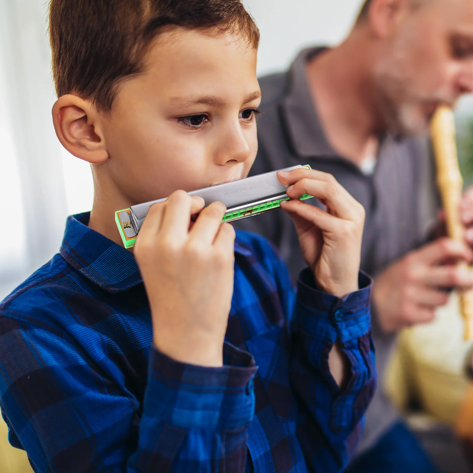 

24 Hole Double Row Harmonica Copper Chromium Coating Durable Metal Cover Smooth Tone Waterproof Compact Musical Instrument Toy