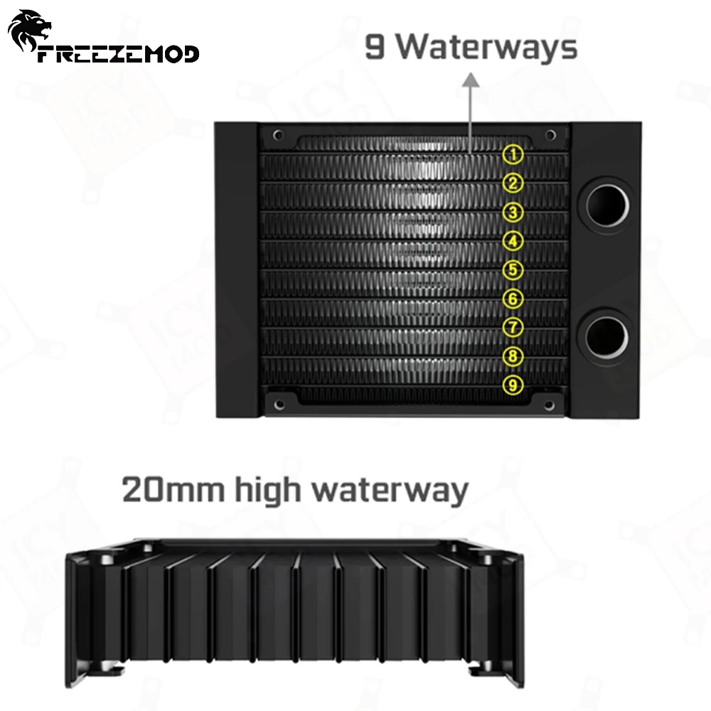 FREEZEMOD 9 سنتيمتر المبرد الألومنيوم 20 مللي متر زعنفة سميكة 9 الأنابيب يدعم 90 مللي متر المشجعين PC حالة الطائرة بدون طيار تبريد المياه تبديد الحرارة SR-LP20-90