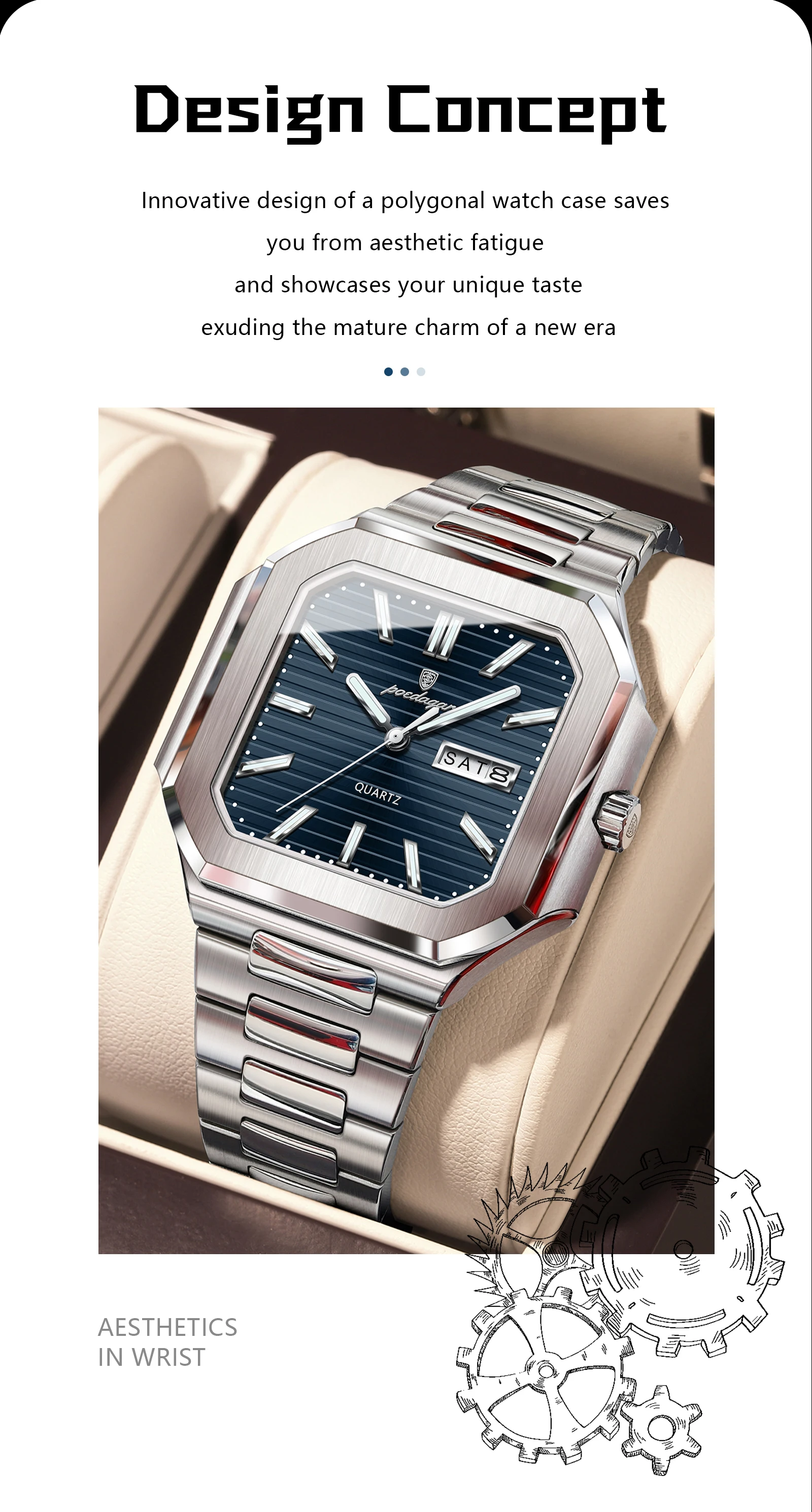 POEDAGAR Platz Mode Mann Armbanduhr Wasserdicht Leucht Datum Woche Quarz herren Uhren Edelstahl Luxus Männer Uhr Reloj – Detail 3