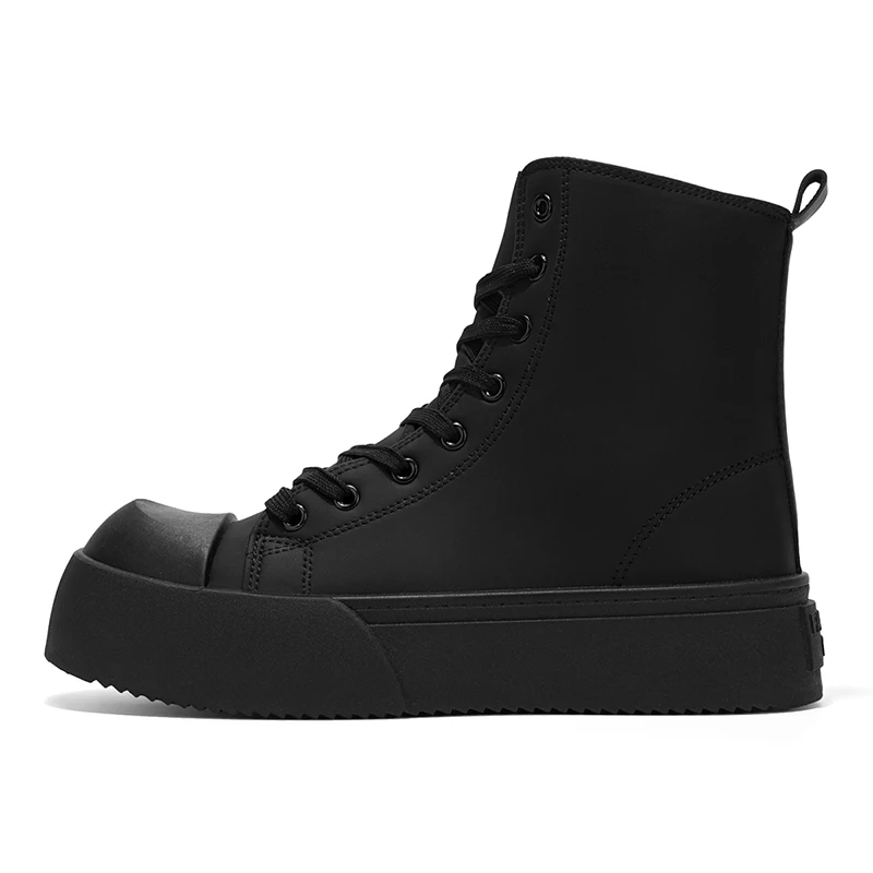 

Black high-top men's and women's sports shoes, fashionable designer leather sports shoes, ankle boots, thick soles