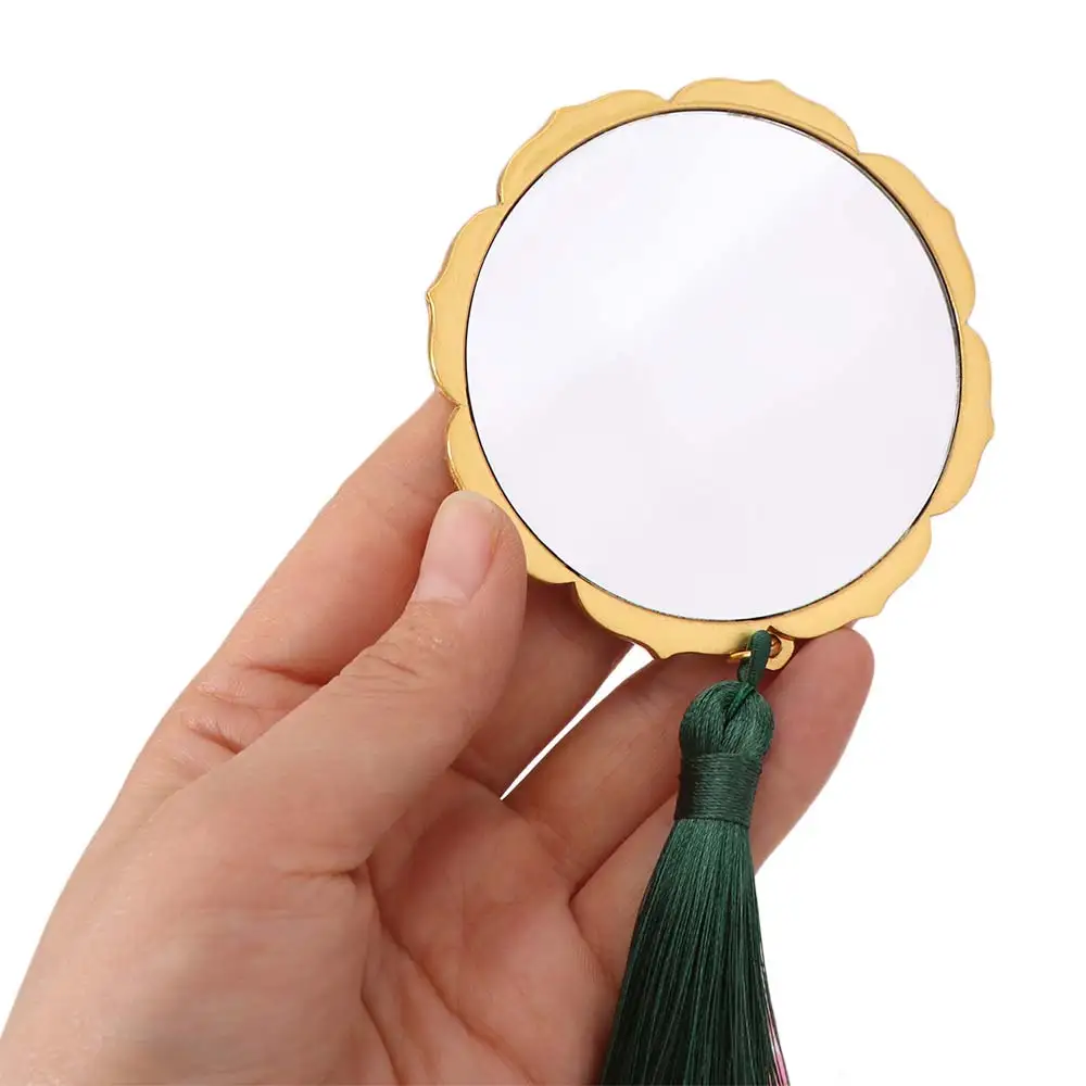 Exquisite Handheld Chinese-style Pocket Mirror Emboss Flower Pattern Cosmetic Mirror Portable Metal Makeup Mirror Makeup
