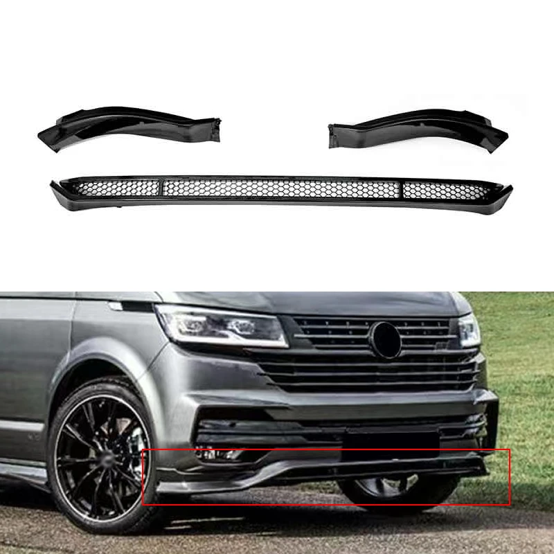 3Pcs/Set A Style Front Splitter Lip For VW T6.1 Transporter 2019-2021 Gloss Black