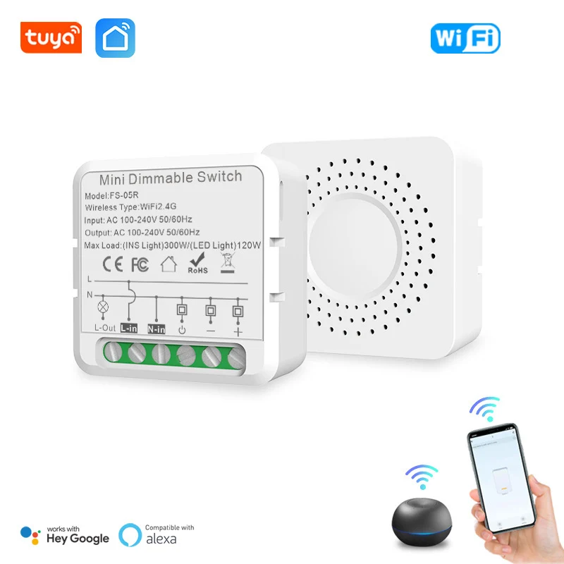 Tuya WiFi Smart Dimmer Switch Module Supports 2 Way Control LED Lights Dimmable Switch Work with Alexa Google Home Voice Control