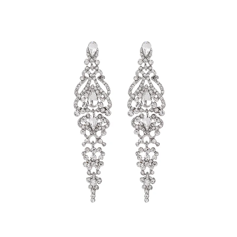 High-grade Long Earrings Crystal Bride Wedding Dress Accessories Fashion New Year Earrings