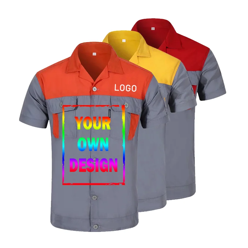 Customized logo workwear top and pants DIY LOGO men's and women's car maintenance cleaning workwear pants multi pocket T-shirt