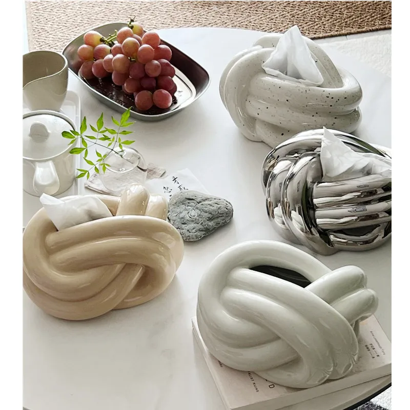 Ceramic Tissue Box Paper Extractor Knot Wool Ball Winding Paper Towel Holder Desktop Storage Ceramic Ornaments Napkin Holder