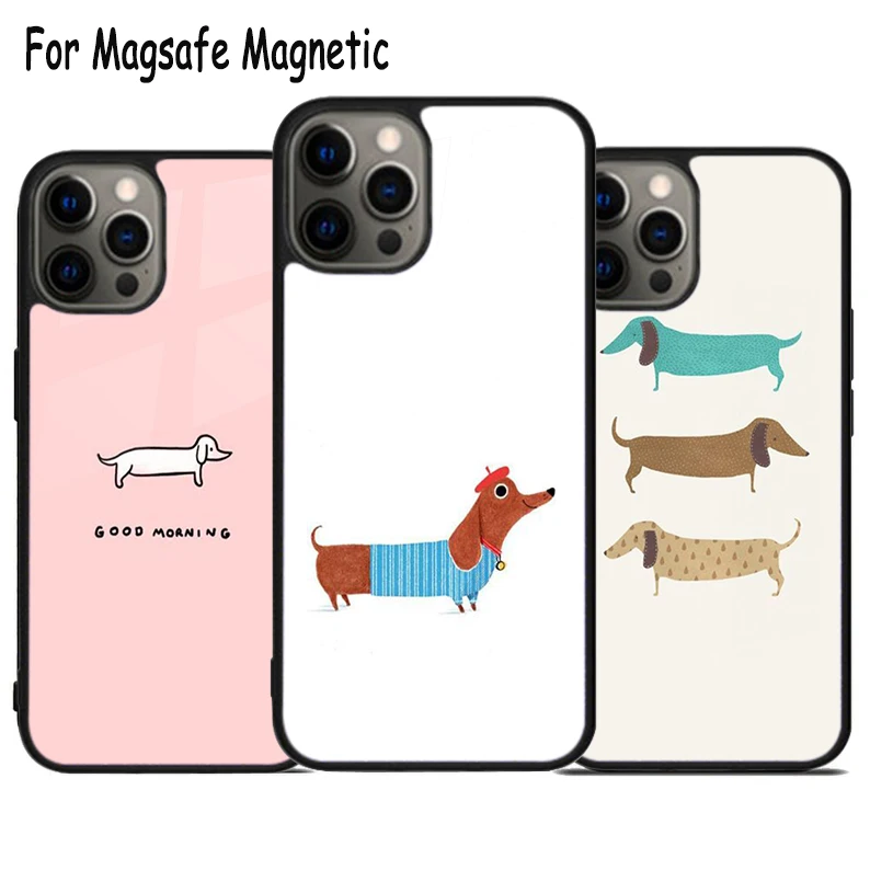 

Чехол Magsafe для телефона с мультяшной таксой сосиской собакой, магнитный бампер для iPhone 15 16 14 13 11 12 Pro Max Plus, с беспроводной зарядкой