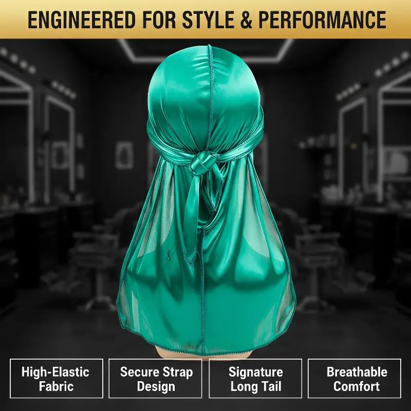 Seidenweicher Satin-Durag für Männer, Du-Rag-Mütze mit langem Schleppenband, glatter Seidenkopfwickel für Wellen und Zöpfe, atmungsaktiver Haarschutz – Detail 1