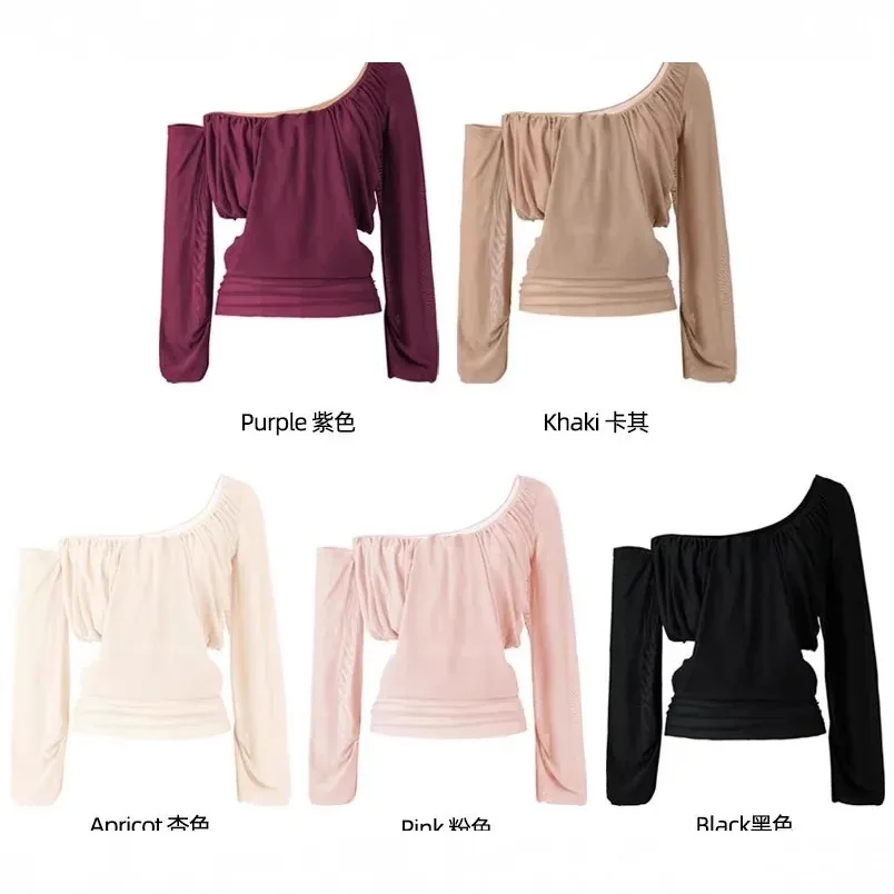 

Elegant Long Sleeve T-Shirt Women's Fashionable Mesh Shoulder Bared Commute Style Basic Cut out Waist Design Spring New Arrivals