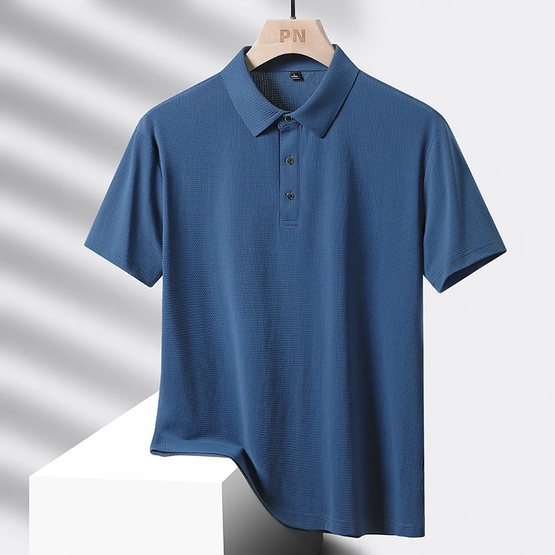 Large Size 9xl 8xl Summer High Quality Breathable Fashion Short Sleeves Quick Dry Black Blue Red Nylon Ice Silk Polo Shirts Men