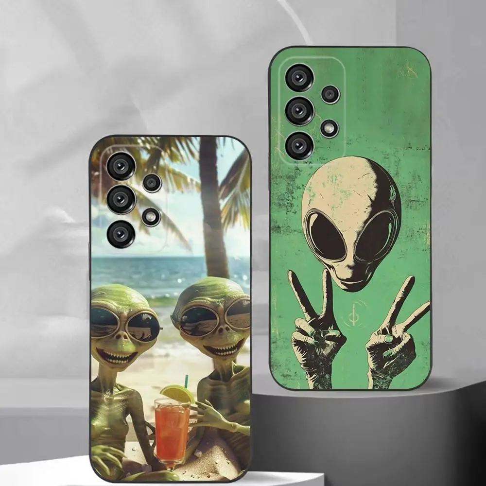 حافظة هاتف مضحكة UFO Alien Thing لهاتف سامسونج S25، S24، S21، S22، S23، S30، Ultra، S20، Plus، Fe، Lite، Note، 10,9,5G غطاء أسود