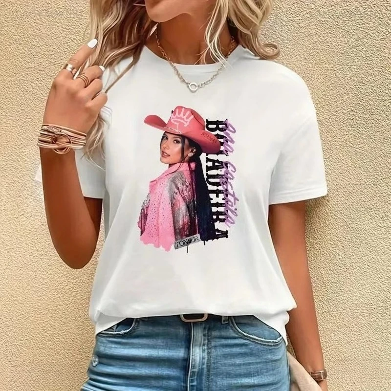 Camiseta de algodón informal para mujer, camiseta a la moda con estampado de póster clásico de cantante famosa Ana Castela, camiseta Pop para mujer