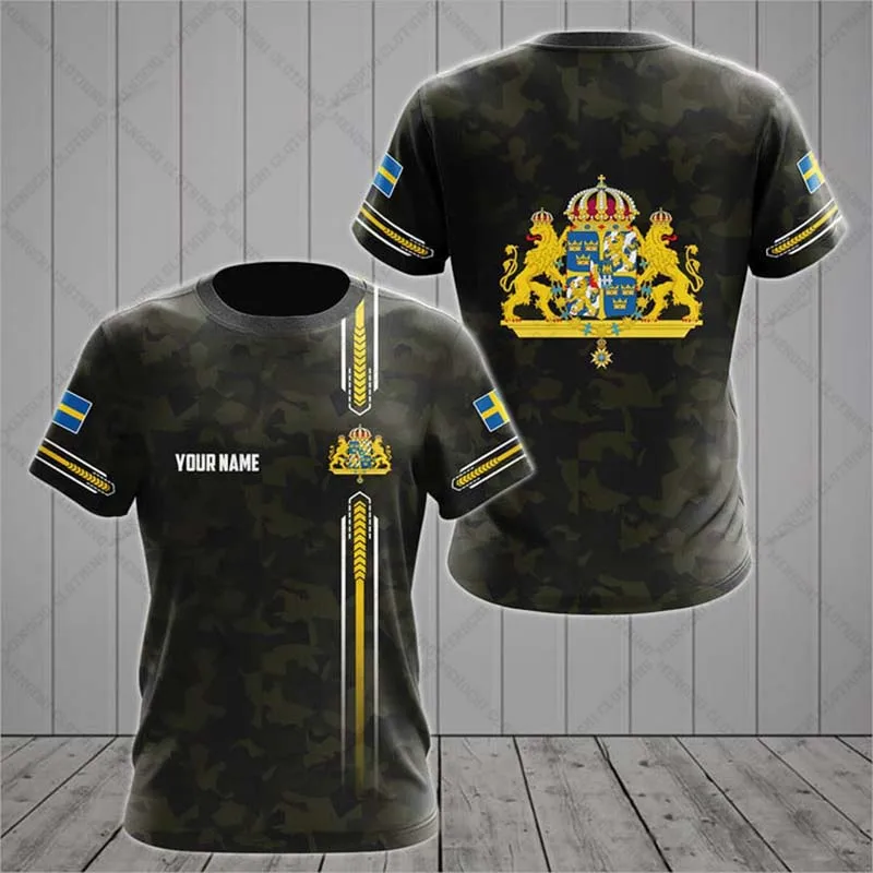 Sweden Emblem Camouflage Customize T-shirts Summer Unisex Oversized Tees Casual Short Sleeve Tops Adults and Kids Sportswear